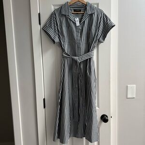 NWT! Banana Republic Factory Tie-Waist Shirtdress in Charcoal Stripe, Size S